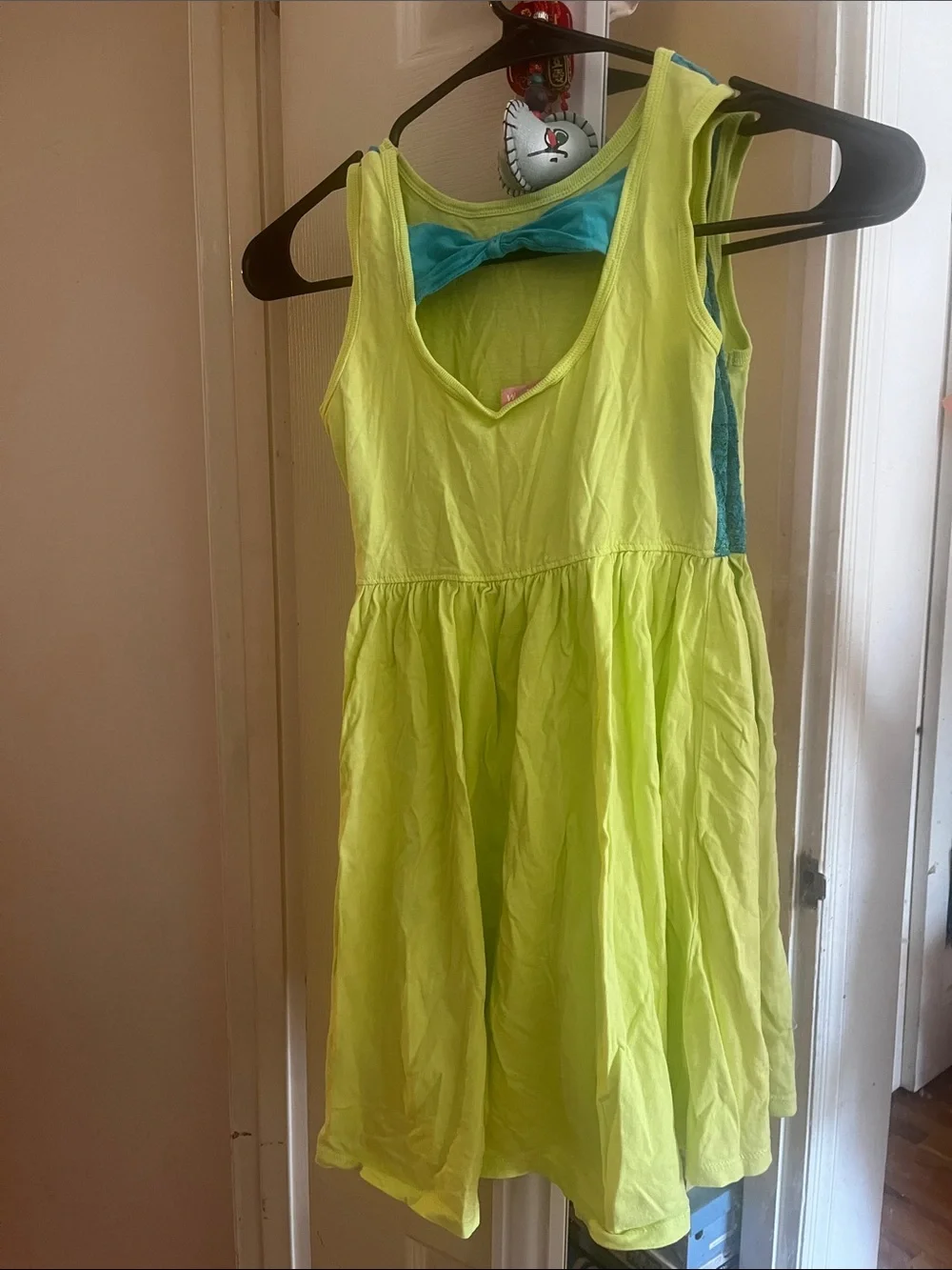 Kids Lace-Top Neon Green and Teal Dress